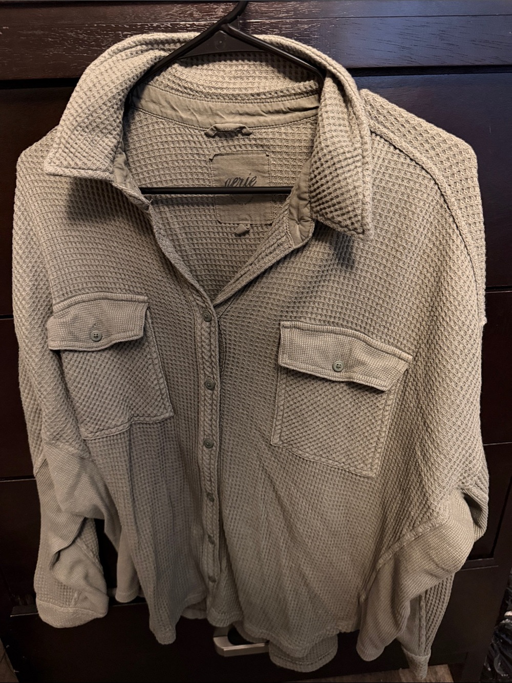 Women's Waffle-Knit Button-Up Shirt Jacket - Taupe